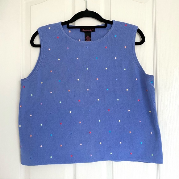lily stanhope Sweaters - LILY STANHOPE 100% Cotton Embroidered Polka Dot Sleeveless Sweater Australia XL